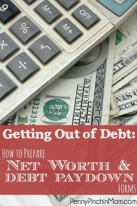 Getting out of debt is NOT easy! It took you a while to get into debt, so it will take some time to get it paid off. There are steps you should follow in order to ensure you have a good financial picture before you jump in and try to pay off your creditors. Step 1 is preparing your Net Worth and Debt Paydown forms. Click over to get access to FREE FORMS including instructions on how to fill it out!!!