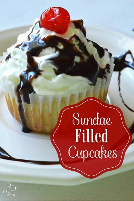 Sundae Filled Cupcakes are perfect for summer, Memorial Day, July 4th, birthday parties...and more!!