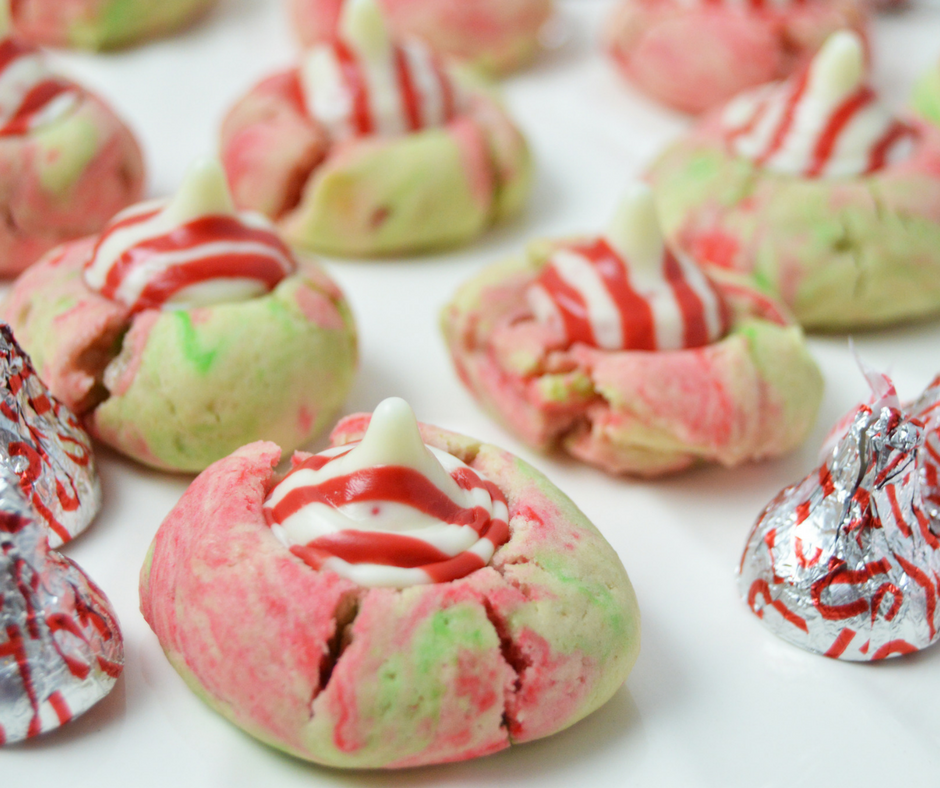 Candy Cane Kiss Thumbprint Cookies
