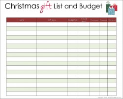 Christmas Gift List and Budget